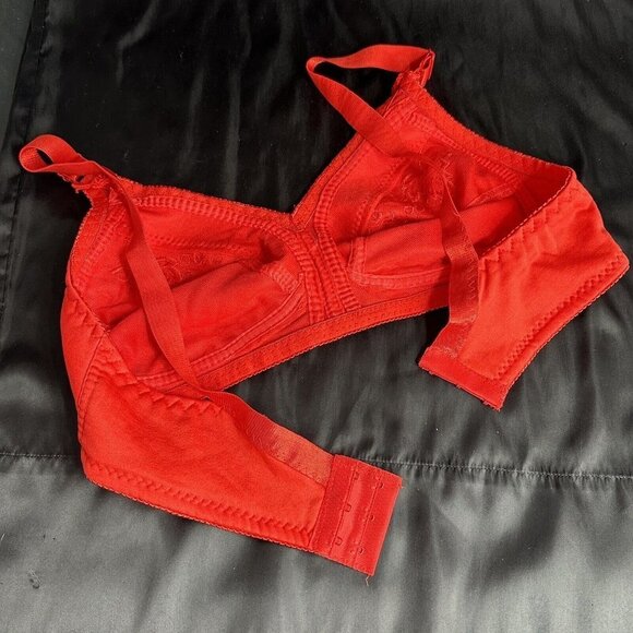 Red Bra 28C No Underwire Soft Comfortable Fit With Embroidered Floral Grapes - Picture 8 of 10